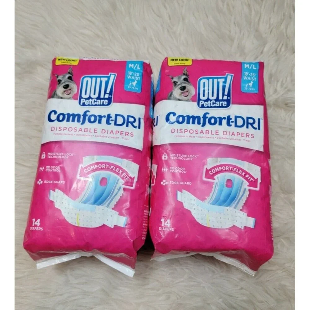 2 Out Pet Care Comfort-Dri Disposable Diapers M/L Dogs 25-75lbs Incontinence New